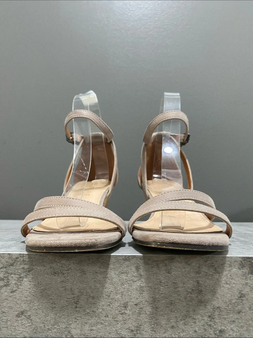 Mi.iM Women's Leather Taupe Wedge Sandals with Ankle Strap Size 6